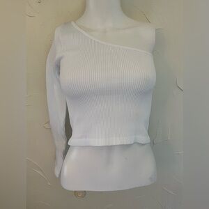 NWT Dynamic Chic By Ally B Ribbed One Shoulder Long Sleeve Crop Top SZ OS